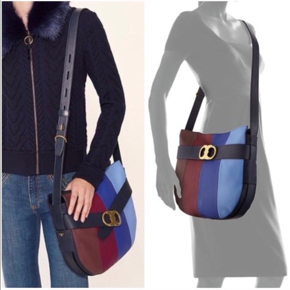 Tory Burch Gemini Link Stripe Shoulder Hobo Bag - Picture 2 of 8